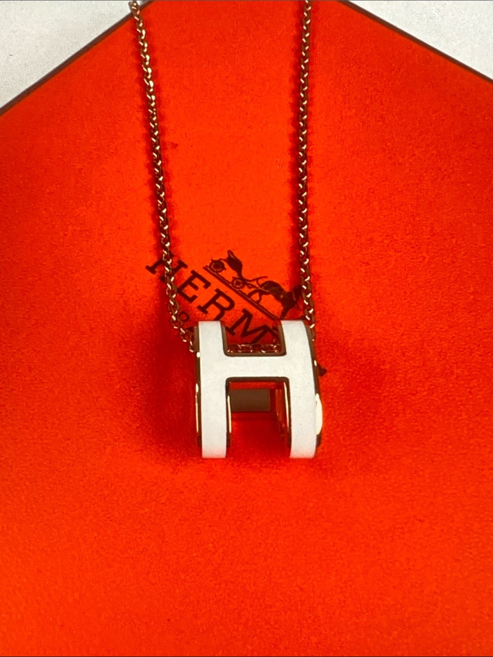 Hermes H Pendant Necklace Gold Tone Chain Statement Jewelry